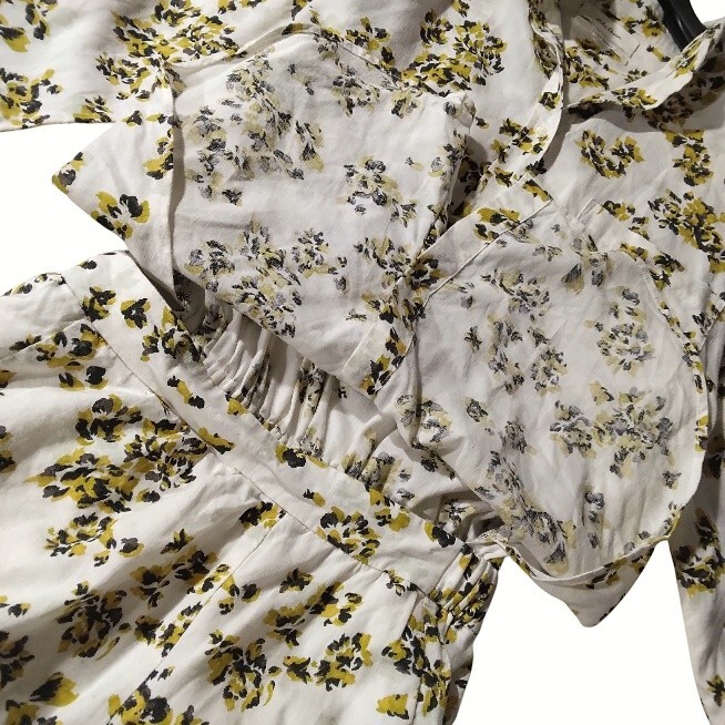 77 【Mila Owen】 麻混 リネン混 シャツワンピース ロングワンピース 1 ホワイト 花柄 フラワー 総柄 フレア きれいめ ボタンダウン _画像5