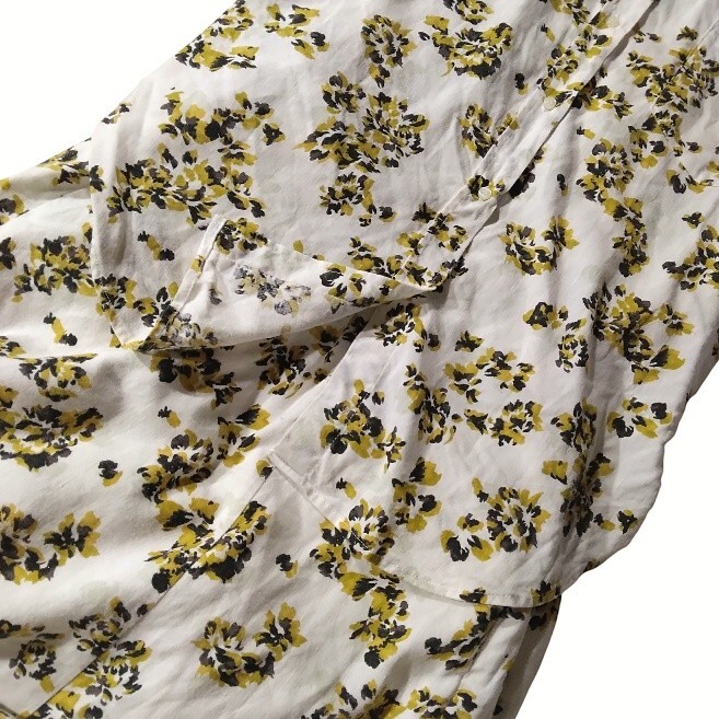 77 【Mila Owen】 麻混 リネン混 シャツワンピース ロングワンピース 1 ホワイト 花柄 フラワー 総柄 フレア きれいめ ボタンダウン _画像4