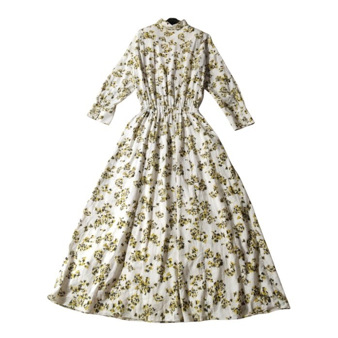 77 【Mila Owen】 麻混 リネン混 シャツワンピース ロングワンピース 1 ホワイト 花柄 フラワー 総柄 フレア きれいめ ボタンダウン _画像7