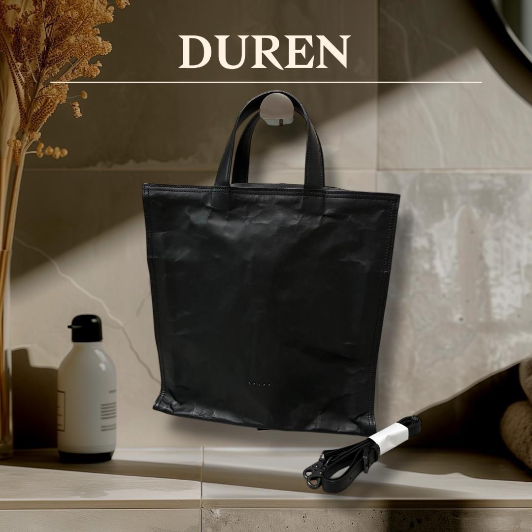 【即決】極美品 DUREN デューレン クリンクルレザー TOTE S トートバッグ 黒_画像3