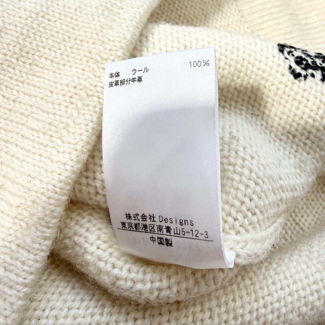 美品 ブラミンク サムホール レザー ウール ニット ロゴ ベージュ Mサイズ_画像9