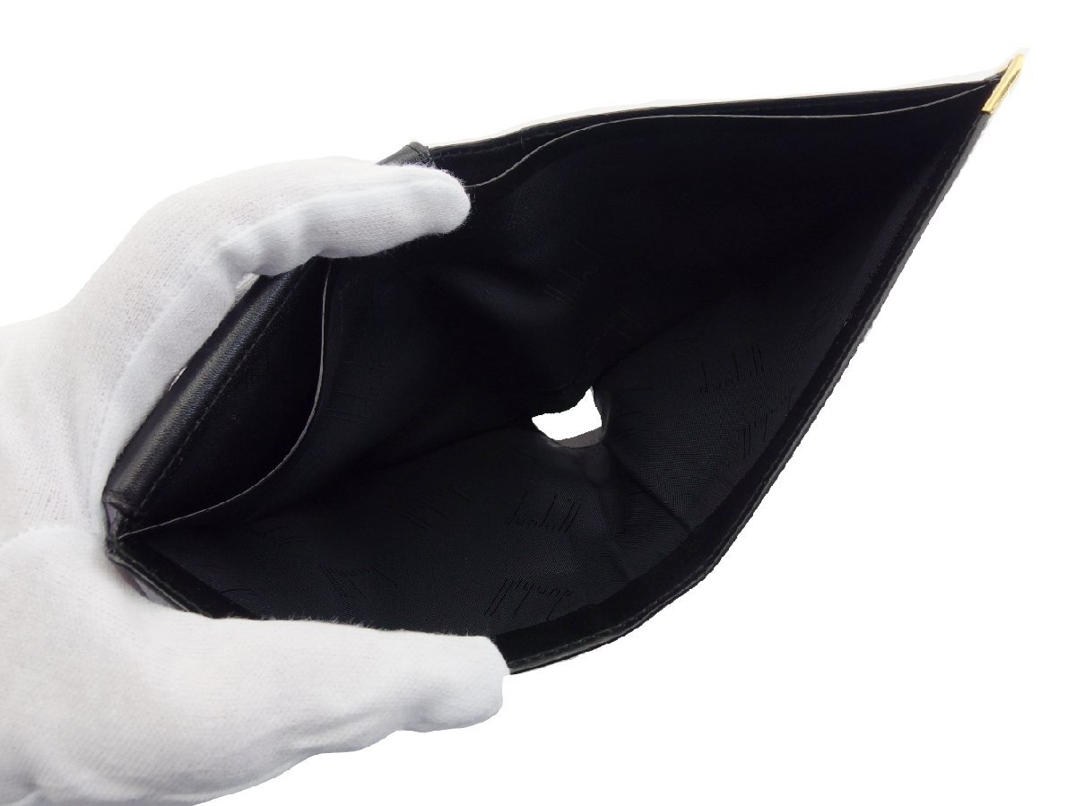 ダンヒル Dunhill 二つ折り財布 ブラック×ゴールド レディース 中古