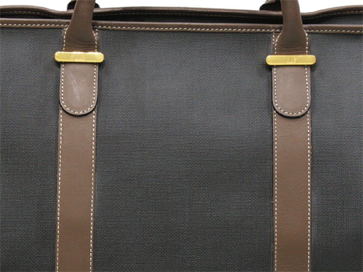 ダンヒル Dunhill ボストンバッグ ヘリンボーン グレー 灰色 ブラウン ゴールド レディース 中古