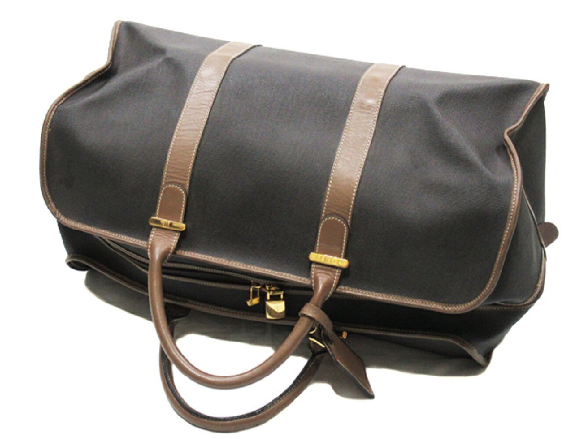 ダンヒル Dunhill ボストンバッグ ヘリンボーン グレー 灰色 ブラウン ゴールド レディース 中古