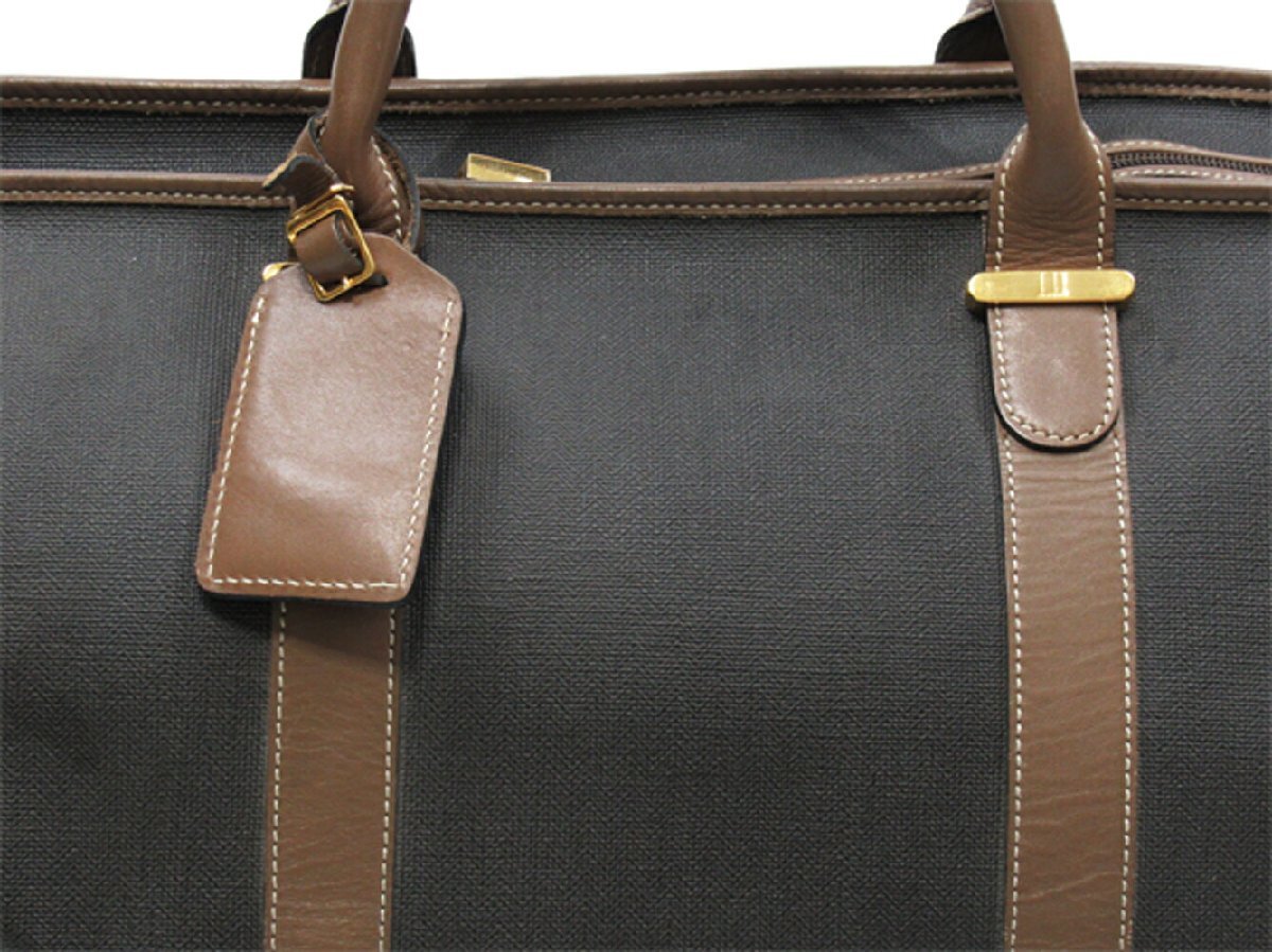 ダンヒル Dunhill ボストンバッグ ヘリンボーン グレー 灰色 ブラウン ゴールド レディース 中古