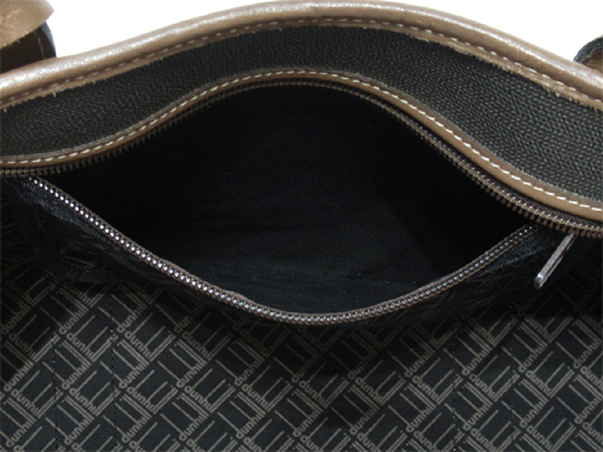 ダンヒル Dunhill ボストンバッグ ヘリンボーン グレー 灰色 ブラウン ゴールド レディース 中古