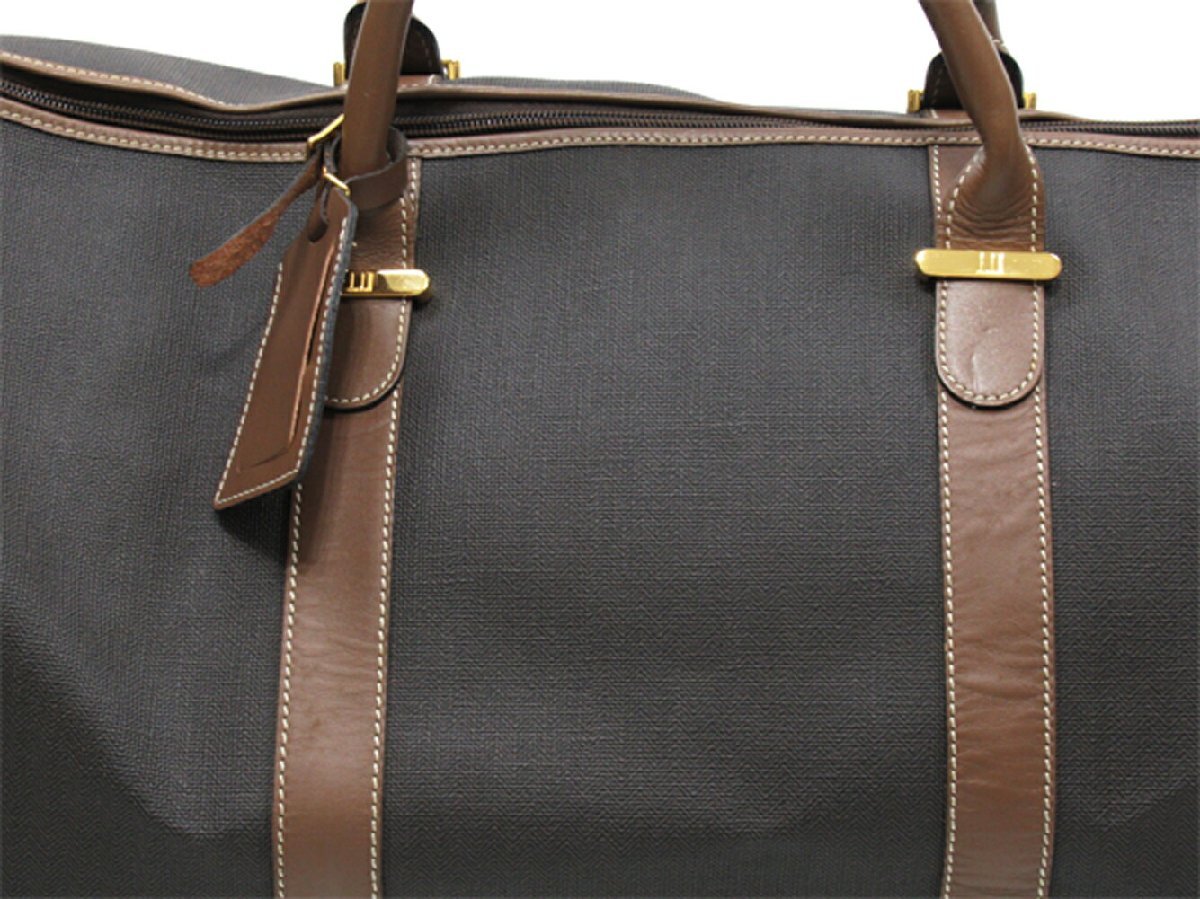 ダンヒル Dunhill ボストンバッグ ヘリンボーン グレー 灰色 ブラウン ゴールド レディース 中古