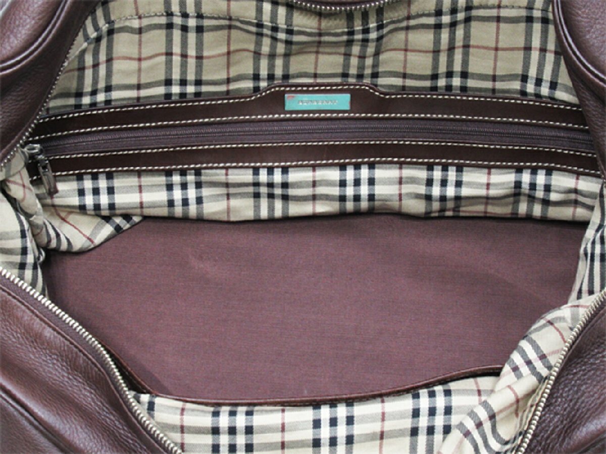 バーバリー BURBERRY ボストンバッグ ステッチ 2WAYショルダー ブラウン シルバー レディース 中古