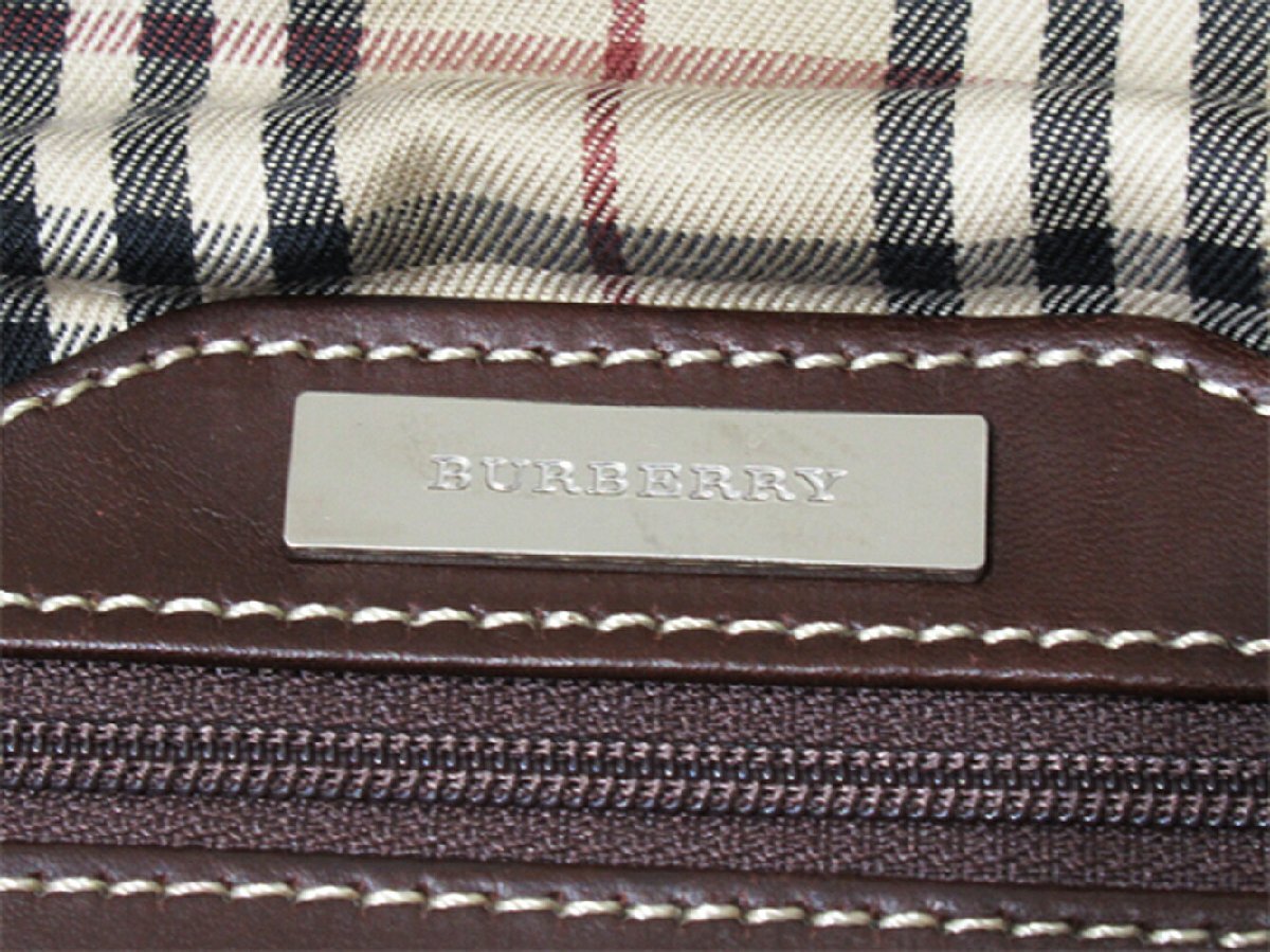バーバリー BURBERRY ボストンバッグ ステッチ 2WAYショルダー ブラウン シルバー レディース 中古