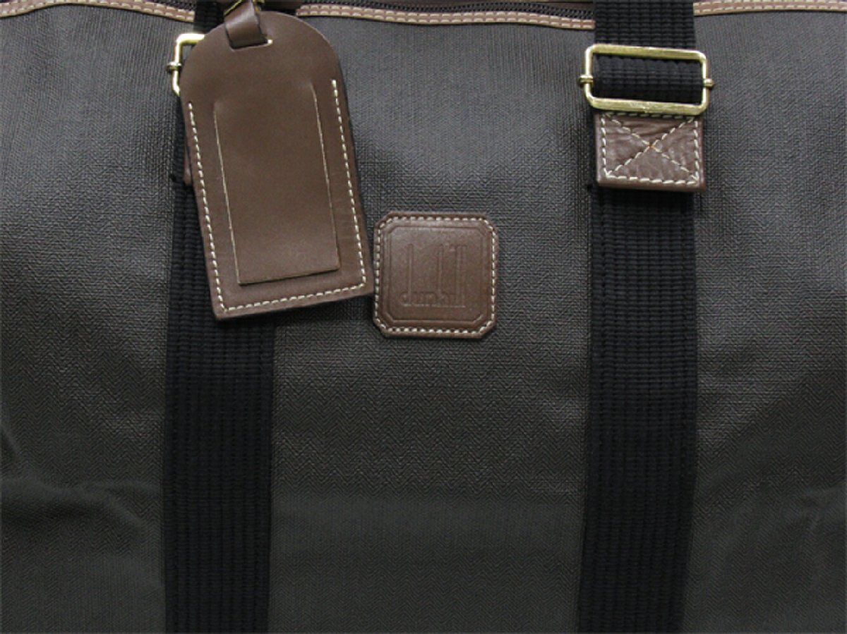 ダンヒル Dunhill ボストンバッグ ヘリンボーン グレー 灰色 ブラウン ゴールド レディース 中古