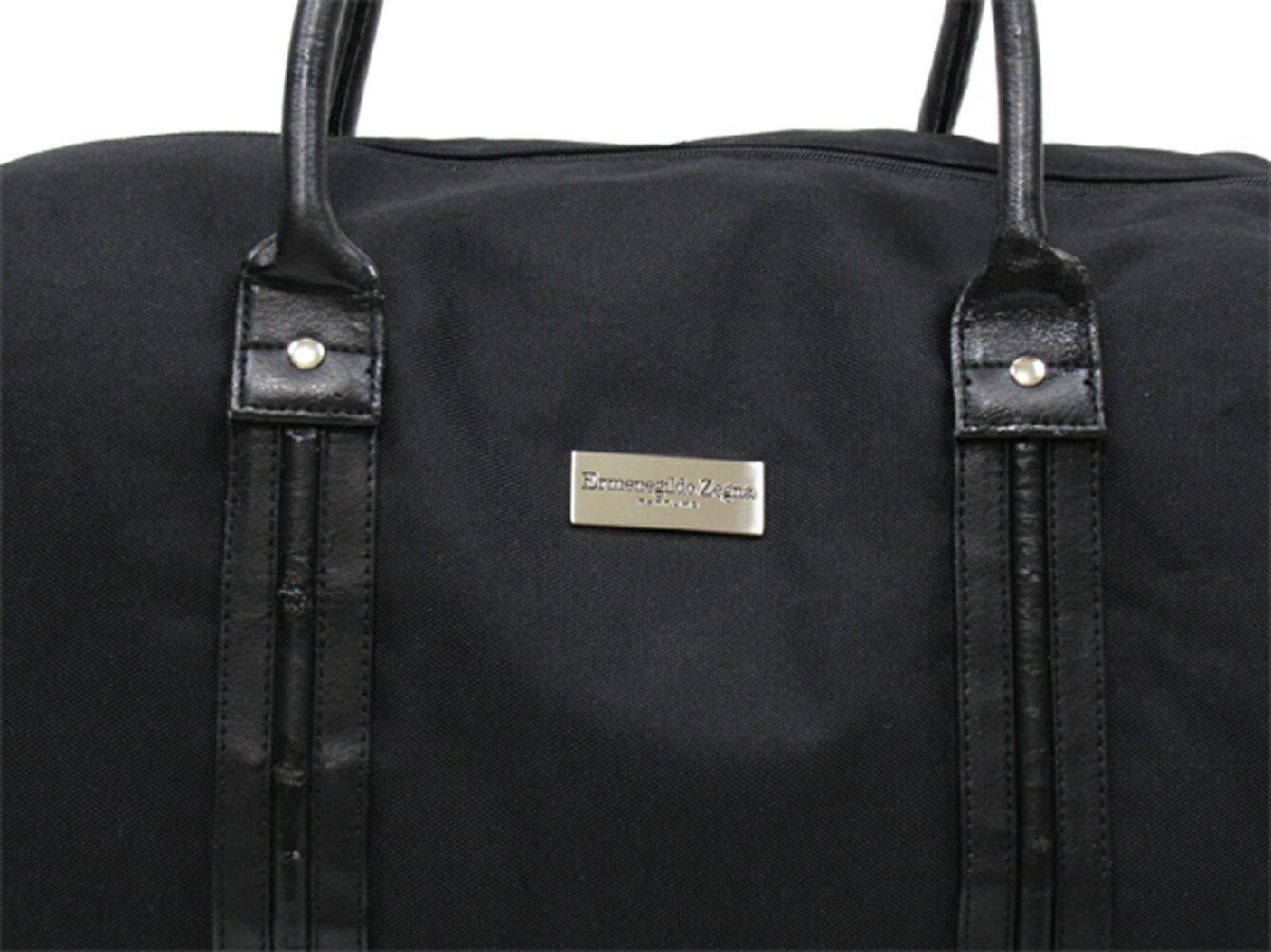 エルメネジルドゼニア Ermenegildo Zegna ボストンバッグ ロゴプレート 2WAYショルダー ブラック シルバー レディース 中古
