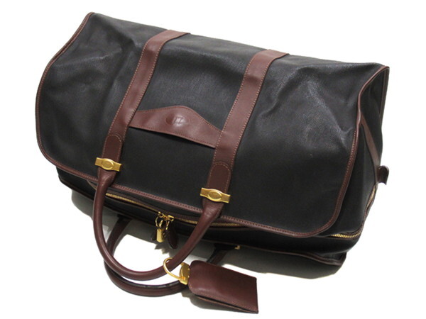 ダンヒル Dunhill ボストンバッグ ヘリンボーン ブラック ブラウン レディース 中古