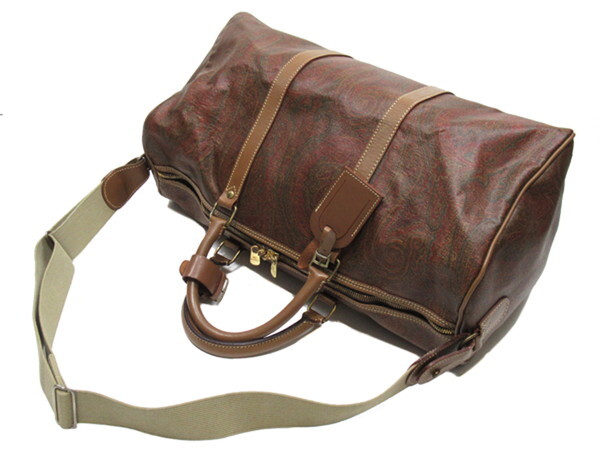 エトロ ETRO ボストンバッグ ペイズリー 2WAYショルダー ブラウン ベージュ レッド系 レディース 中古