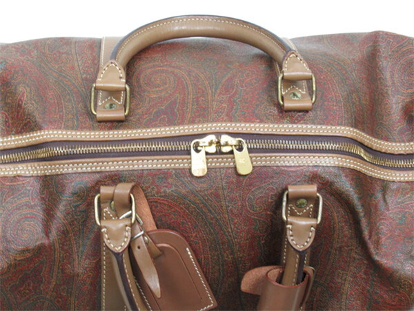 エトロ ETRO ボストンバッグ ペイズリー 2WAYショルダー ブラウン ベージュ レッド系 レディース 中古