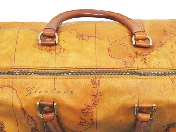 プリマクラッセ PRIMA CLASSE ボストンバッグ 地図柄 2WAYショルダー ベージュ ブラウン系 レディース 中古