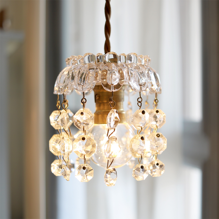 『小さなドットのミニシャンデリア』フランスアンティーク ミニシャンデリア クリスタル/オールドバカラ ペンダントランプ 照明 灯具 F*