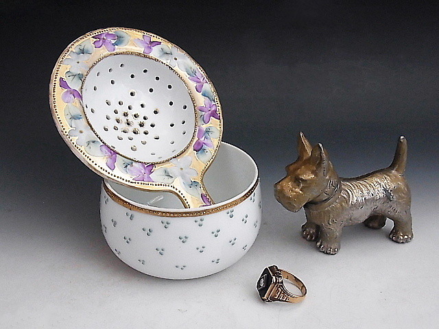 金彩 スミレ花文様 茶漉し ◆ オールドノリタケ _画像8