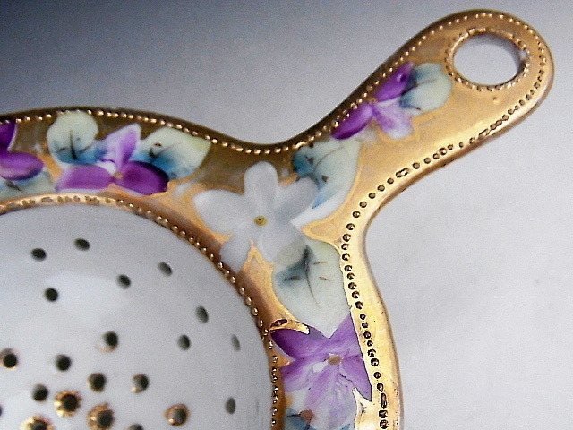 金彩 スミレ花文様 茶漉し ◆ オールドノリタケ _画像7