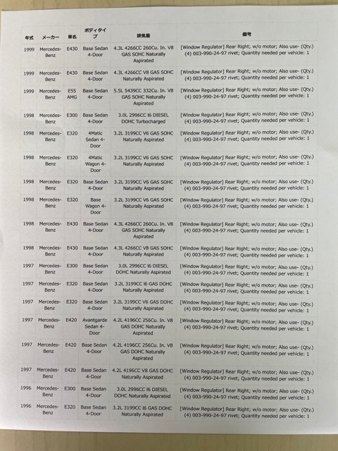 【送料無料！在庫有！！】 ベンツ W210 ウィンドウ レギュレーター リア左側 E230 E240 E320 E400 E430 E55 2107301546_画像6