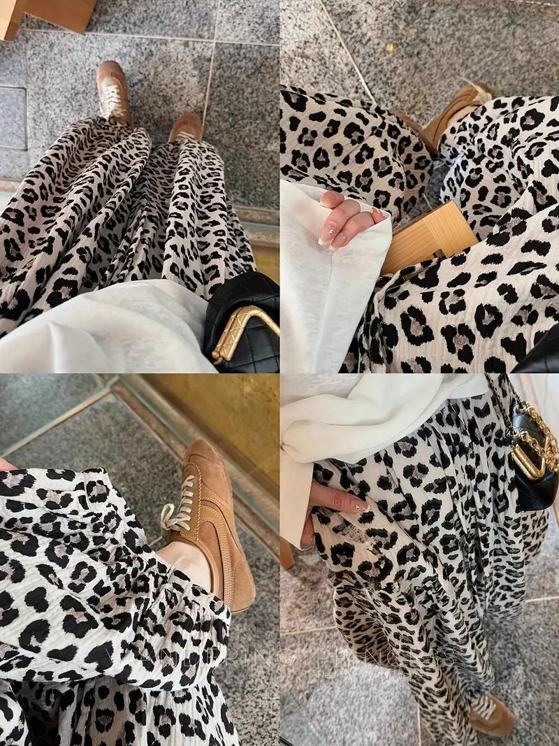  женский широкий нога брюки высокий талия Leopard рисунок свободно Корея *