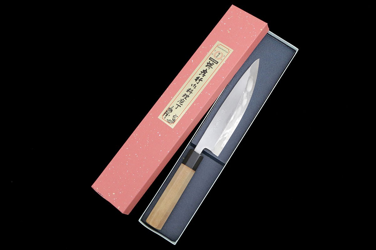 並品｜堺金重 出刃包丁 七寸 銀三 朴柄 箱付 KN02-B1317-2L2A_画像1