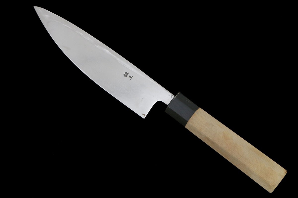 並品｜堺金重 出刃包丁 七寸 銀三 朴柄 箱付 KN02-B1317-2L2A_画像3