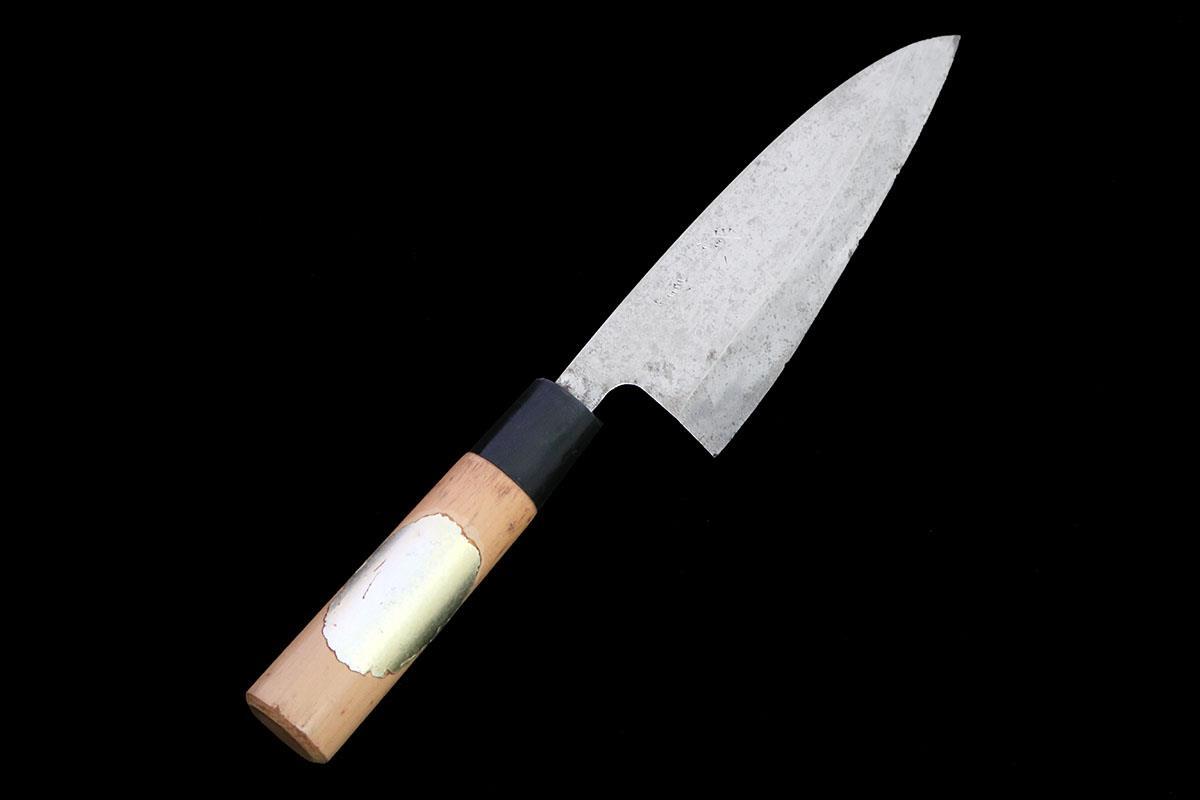 訳有品｜銘不明 出刃包丁 霞 約五寸 青二鋼 朴柄 KN02-B486-2L1C-ψ_画像1