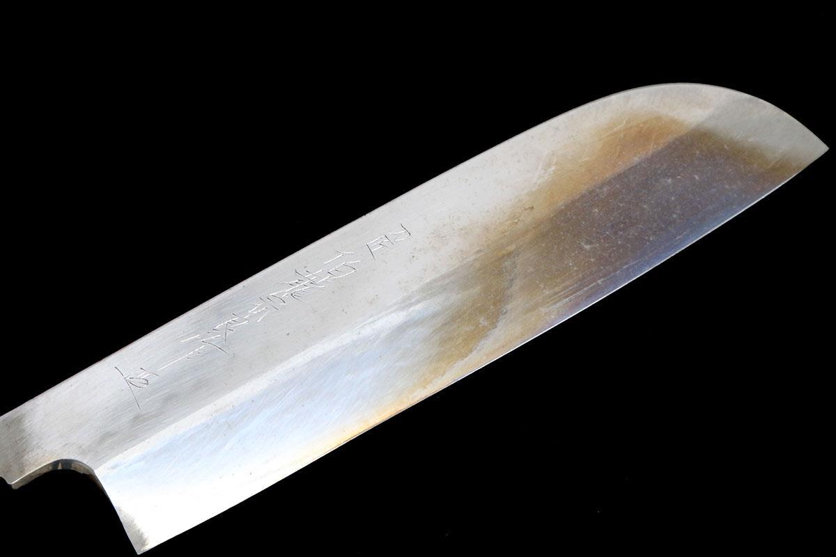 並品|伯龍宗良 鎌型薄刃包丁 本焼 八寸 黒檀柄 鞘付 KN02-B741-2L3C_画像2