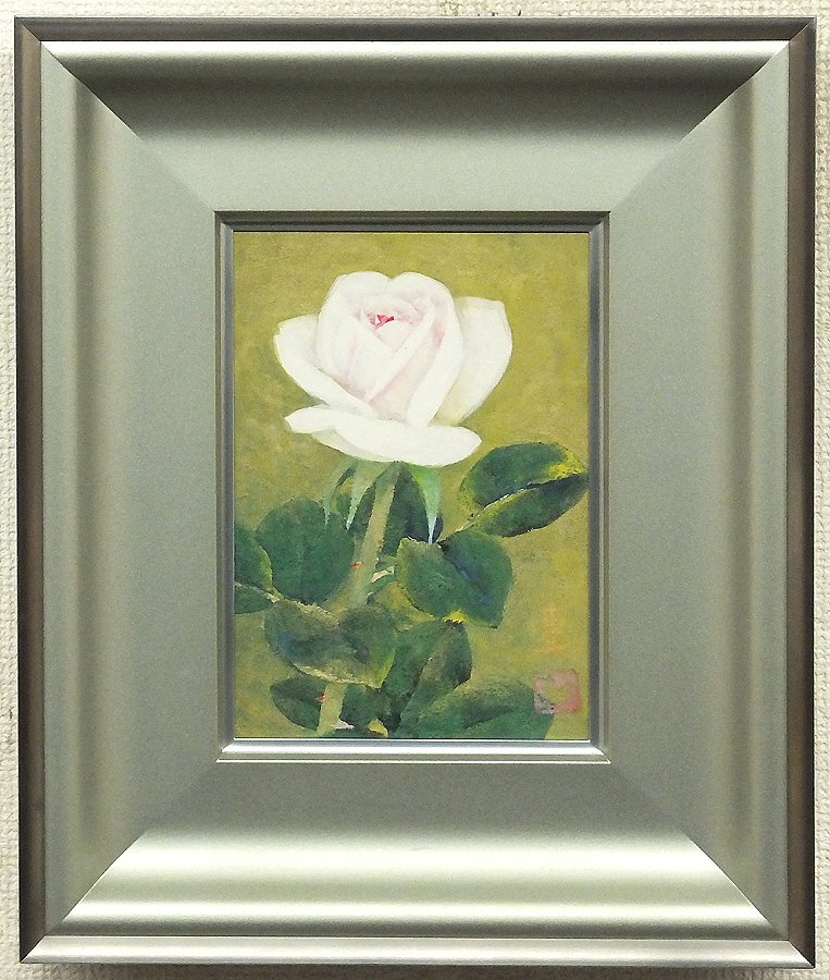 【GLC】岩沢重夫 「薔薇」 日本画約2号共シール 文化功労者 芸術院会員 日展顧問