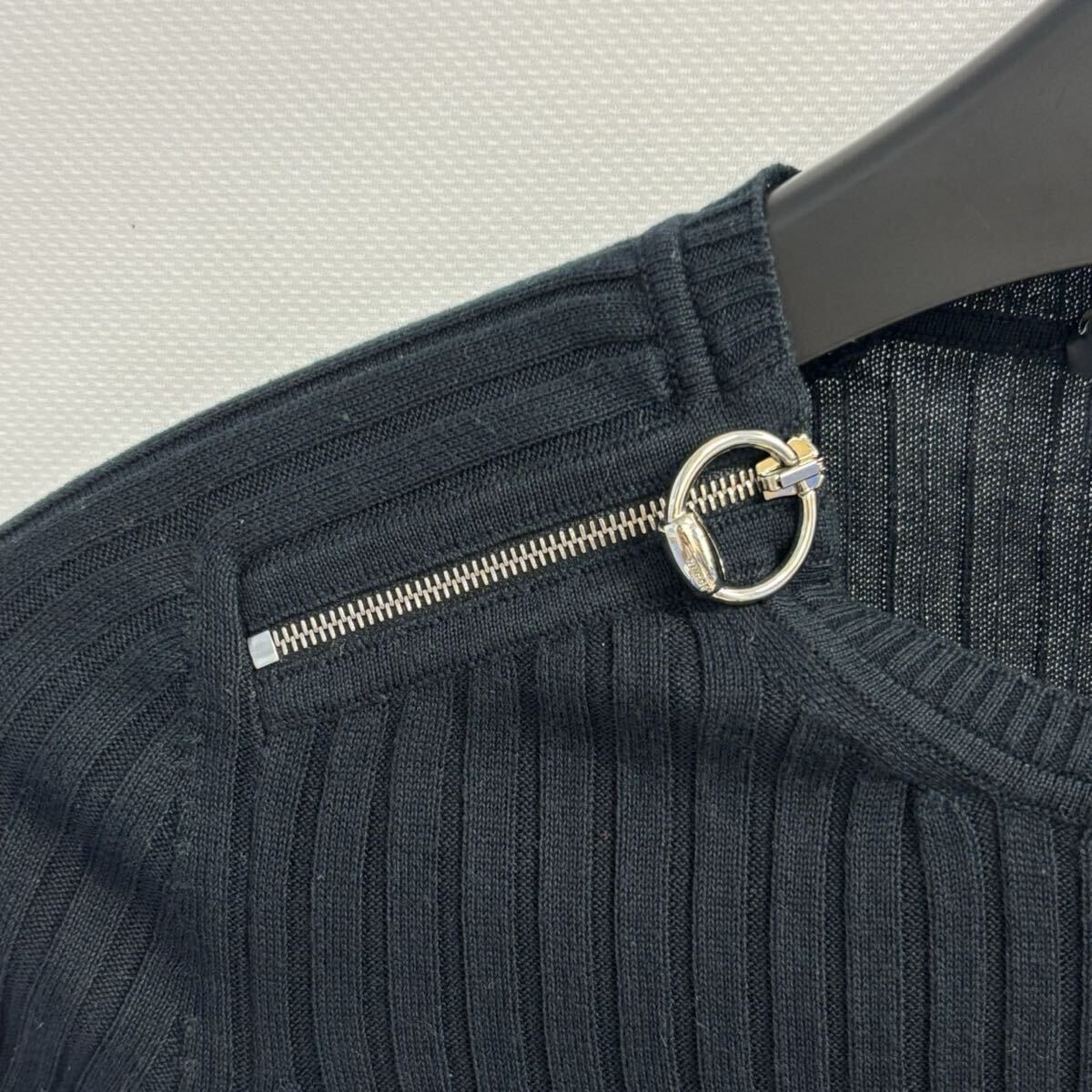 【1円スタート】GUCCI グッチ ビット リブニット 黒 ショルダージップ タイトニット コットンニット ジャッキー