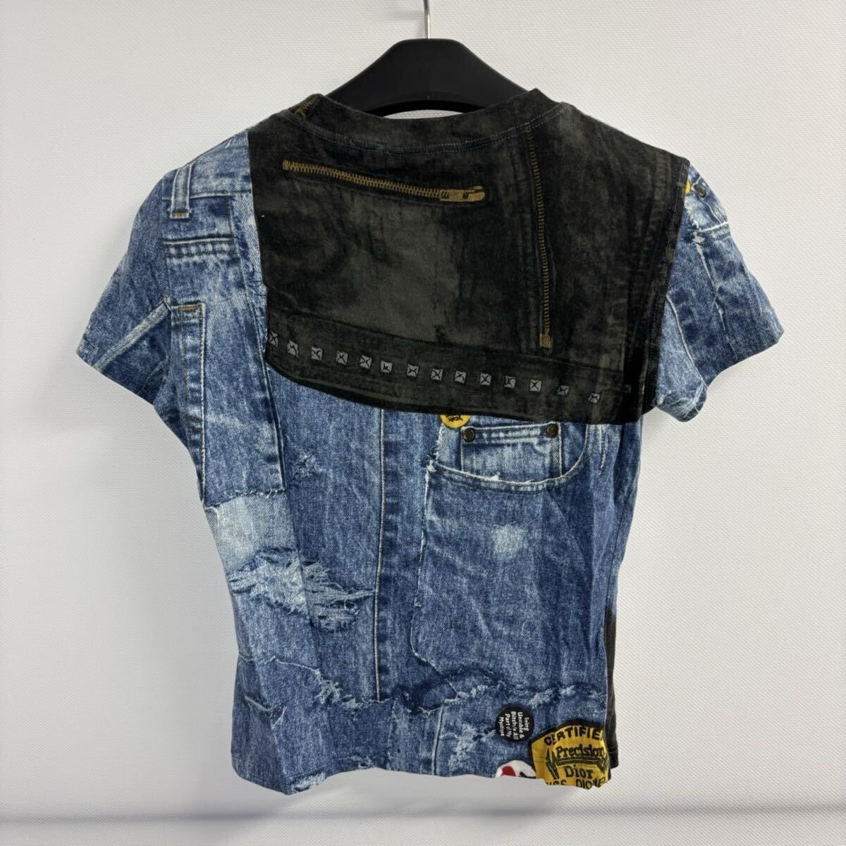 【1円スタート】激レア ガリアーノ期 クリスチャンディオール Christian Dior 半袖Ｔシャツ 36 デニム転寫プリント ブルー