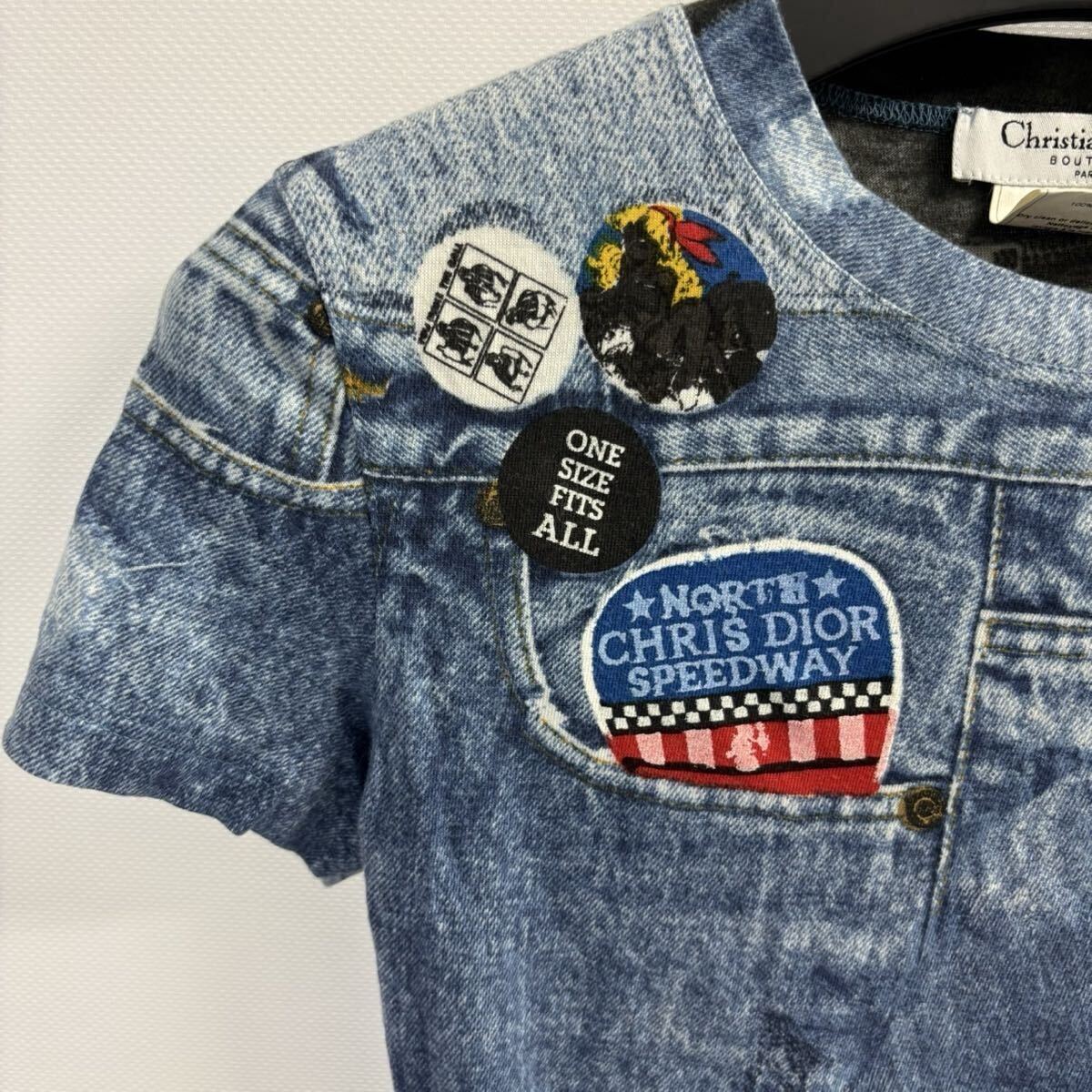 【1円スタート】激レア ガリアーノ期 クリスチャンディオール Christian Dior 半袖Ｔシャツ 36 デニム転寫プリント ブルー