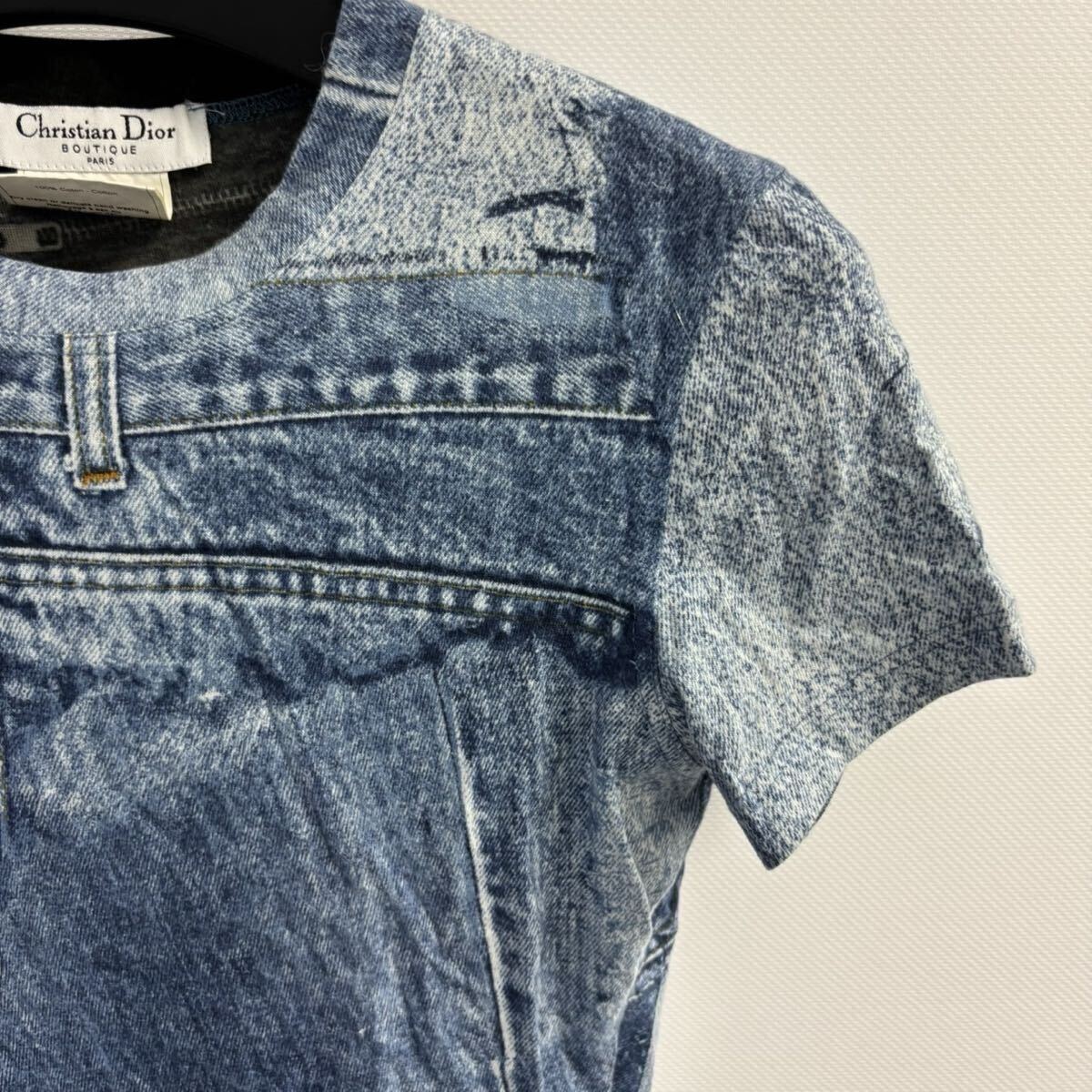 【1円スタート】激レア ガリアーノ期 クリスチャンディオール Christian Dior 半袖Ｔシャツ 36 デニム転寫プリント ブルー