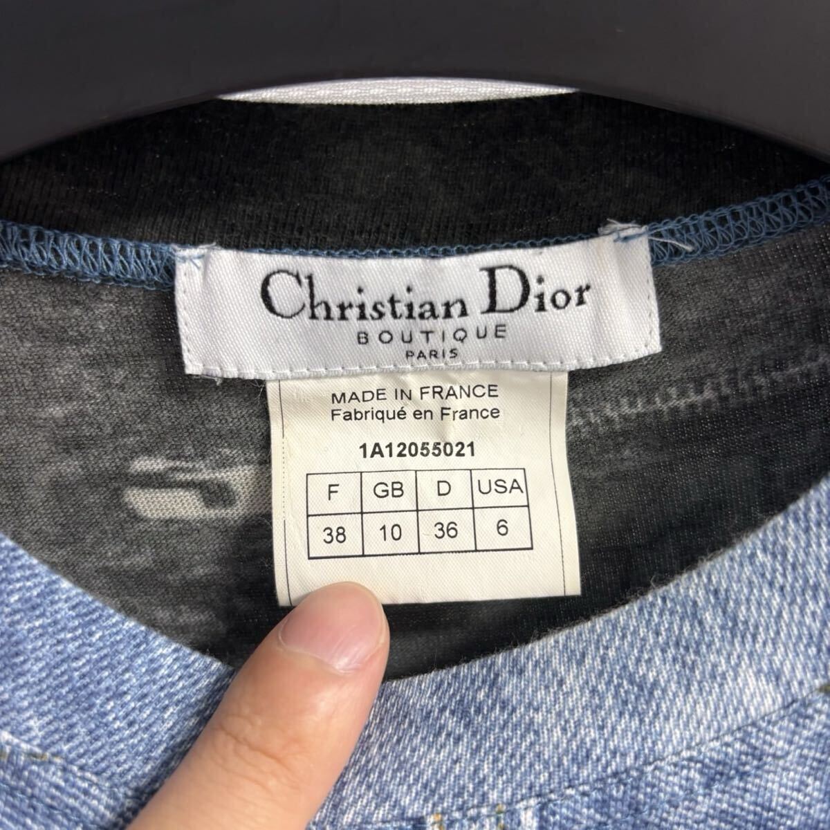 【1円スタート】激レア ガリアーノ期 クリスチャンディオール Christian Dior 半袖Ｔシャツ 36 デニム転寫プリント ブルー