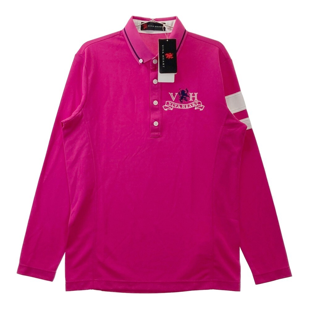 【新品】VIVA HEART ビバハート 長袖ポロシャツ ボタンダウン ピンク系 48 [240101280224] ゴルフウェア メンズ_画像1