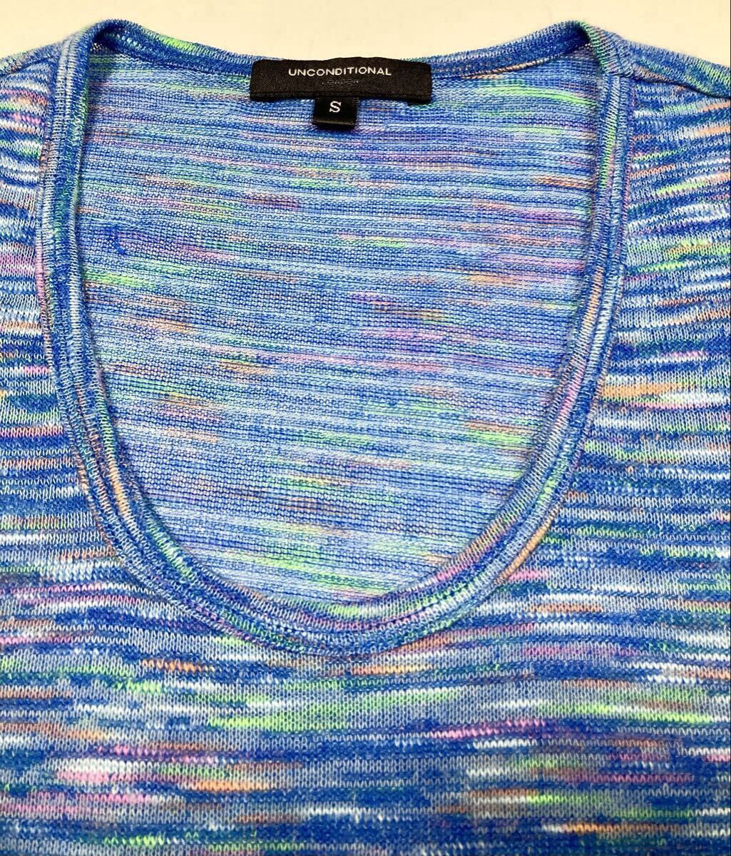 良品「UNCONDITIONAL LONDON」コットン×ポリエステル ハイゲージ メランジェ 半袖 ニットソー イギリス製 S_画像3