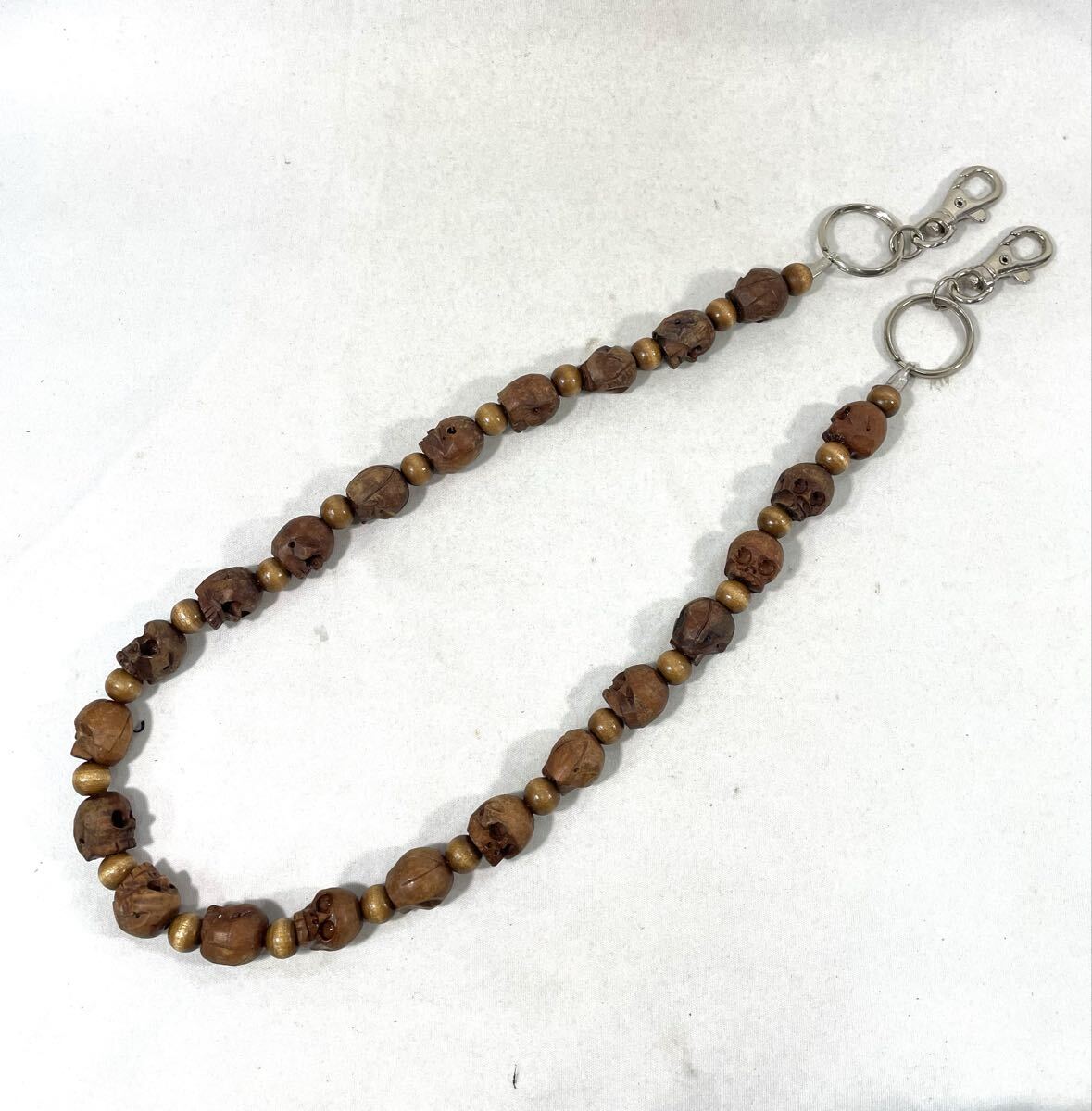 ドクロ 木玉 木彫り ウォレットチェーン_画像1