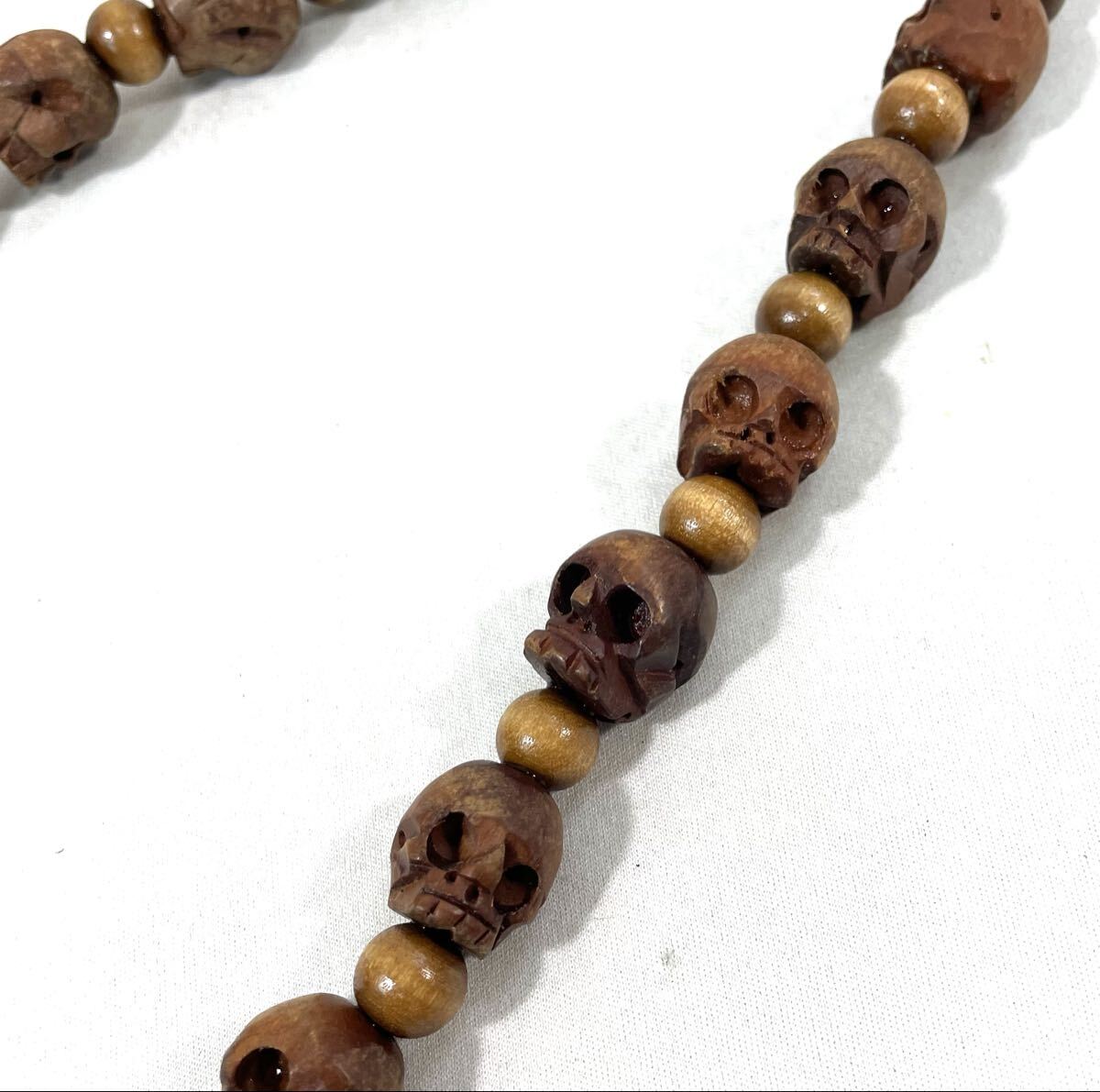 ドクロ 木玉 木彫り ウォレットチェーン_画像2