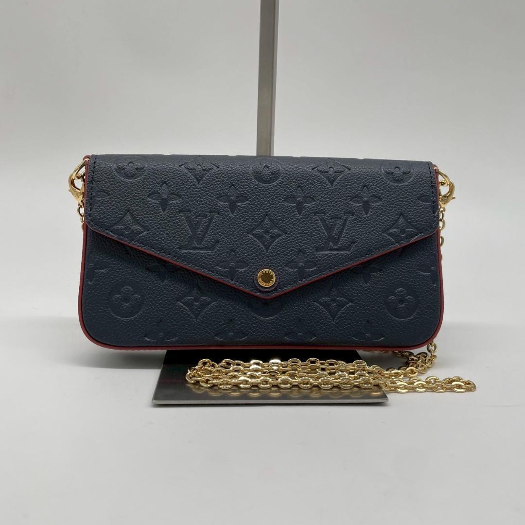 1円【新品同様】 Louis Vuitton ルイヴィトン チェーンウォレット フェリシー アンプラント マリーヌ?ルージュ ポシェット モノグラム