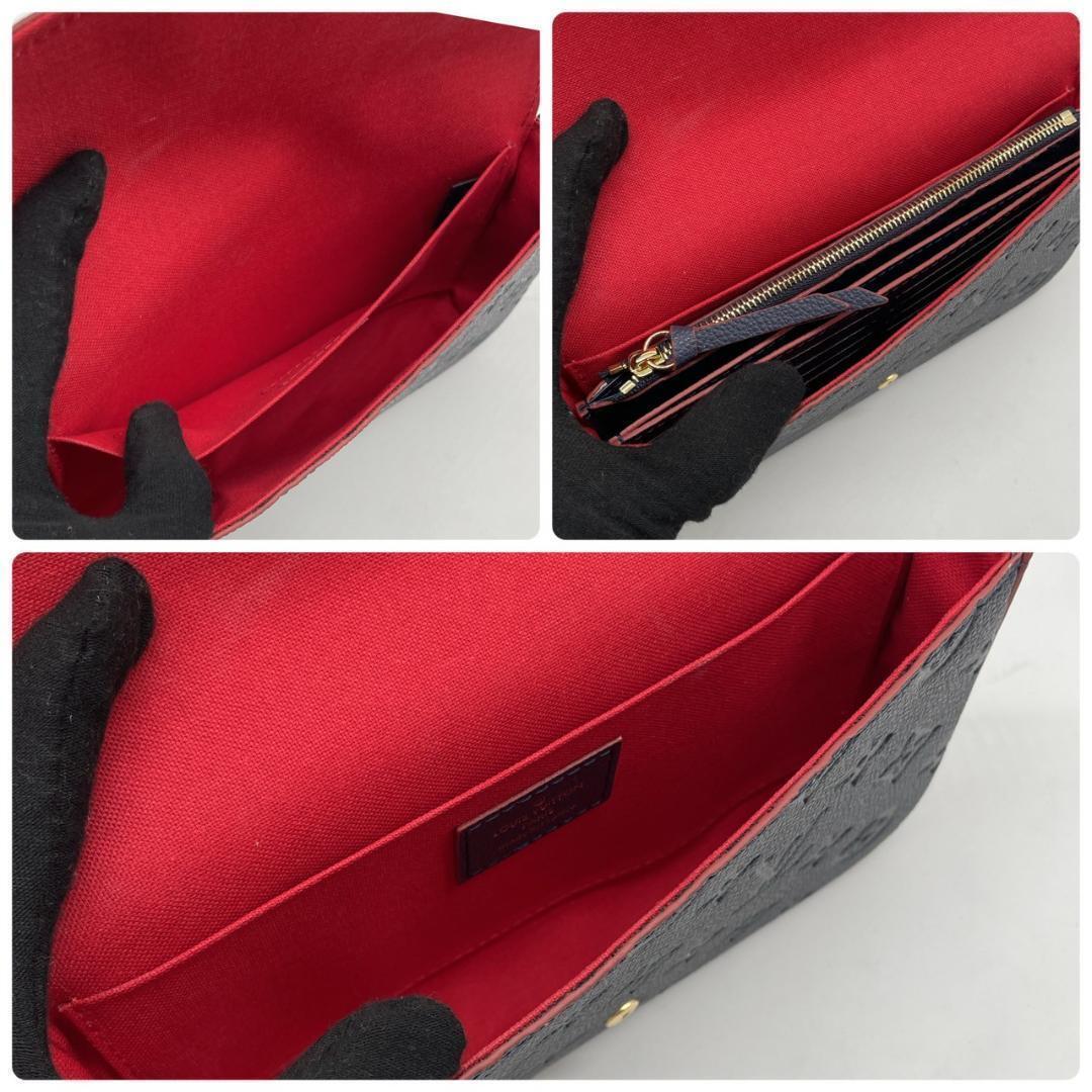 1円【新品同様】 Louis Vuitton ルイヴィトン チェーンウォレット フェリシー アンプラント マリーヌ?ルージュ ポシェット モノグラム