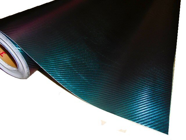 マジョーラ 2本 カーボンシート カー ラッピング 青 紫 緑 152cm×30cm DIY 艶有 伸縮 エア抜き 溝有 シール ステッカー 車内外 装飾 B_画像3