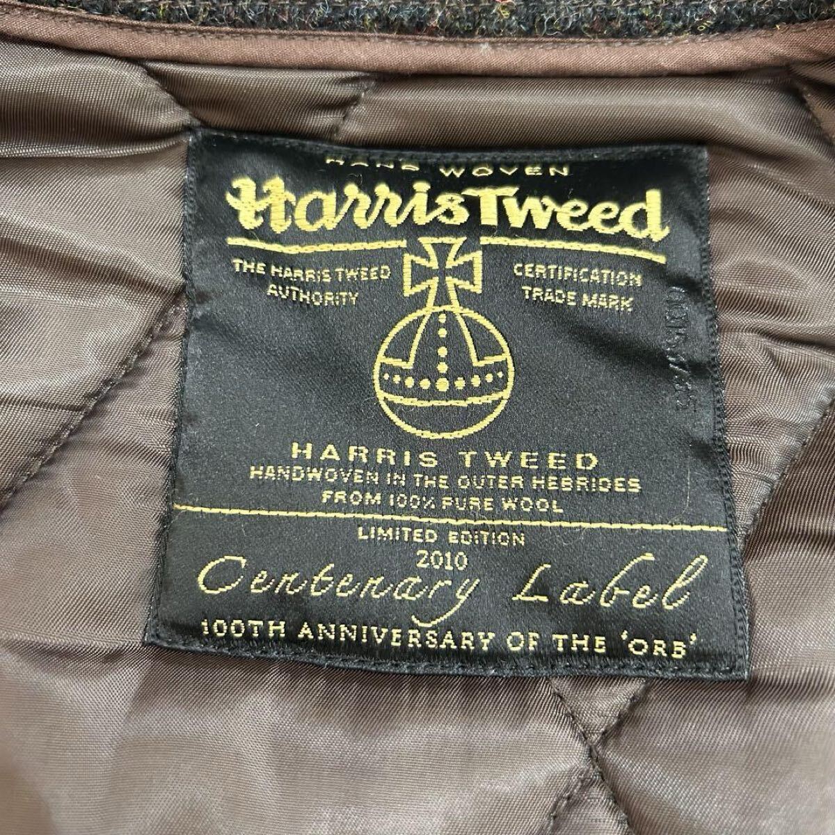 美品◎Harris TweedxSimplicite plus ハリスツイード【100周年限定タグ】キルティング ベスト ミックスツイード 36 メンズ ネックベルト _画像10