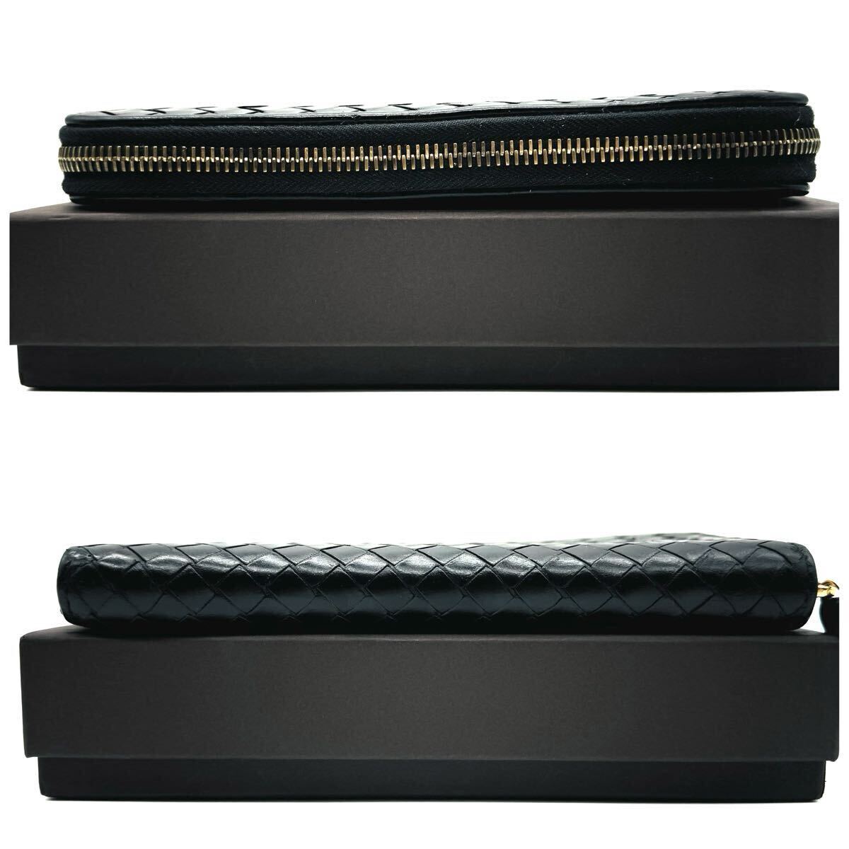 美品◆BOTTEGA VENETA ボッテガヴェネタ 長財布 イントレチャート ラウンドファスナー ブラック　黒　ロングウォレット メンズ