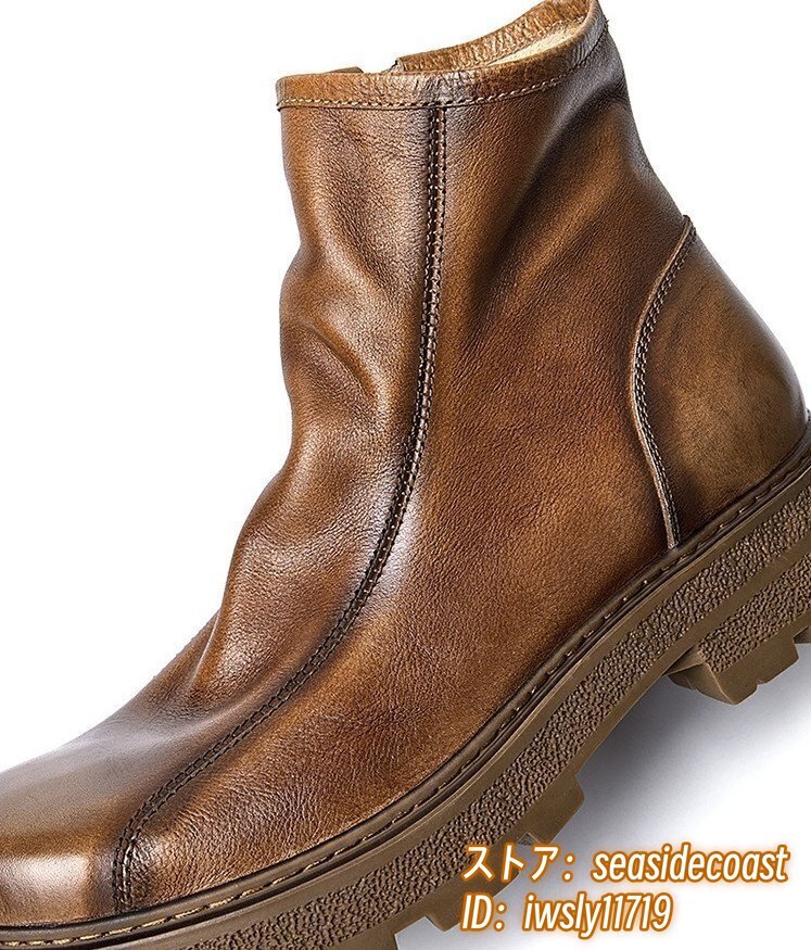 12萬*正規(guī)品 最高級 ショートブーツ エンジニアブーツ マーティンブーツ 牛革 ワークブーツ 職人手作り 本革 レザーブーツ ブラウン 24.5cm