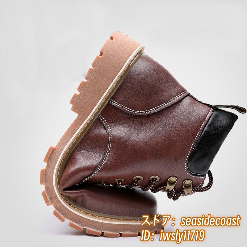 ショートブーツ メンズ ブーツ 秋新品 マーティンブーツ 本革 レザーシューズ 牛革 ハイカット 作業(yè)靴 レースアップ 三色 レッド 24.5cm