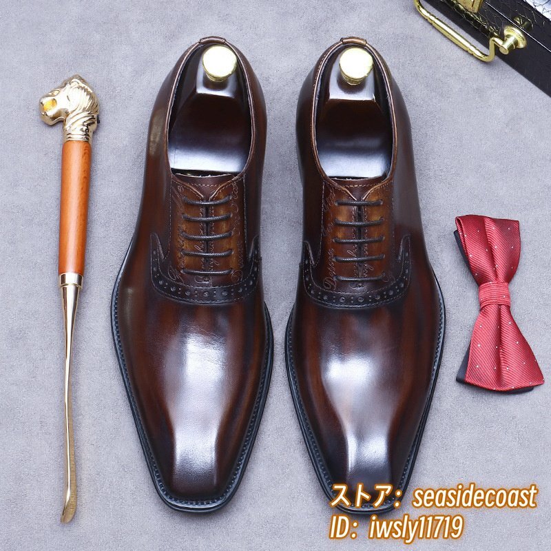 超希少★定価9万 メンズ ビジネスシューズ 高級 新品 レザーシューズ 職人手作り 牛革 モンクストラップ 紳士靴 本革 革靴 ブラウン 24.5cm