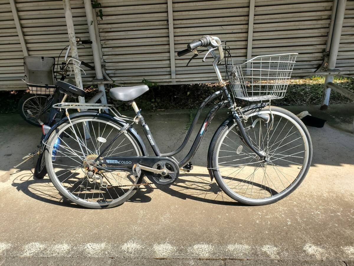 自転車 26インチ 6段変速 アルミリム 大型カゴ付き 鍵2本付き 引き取りのみ
