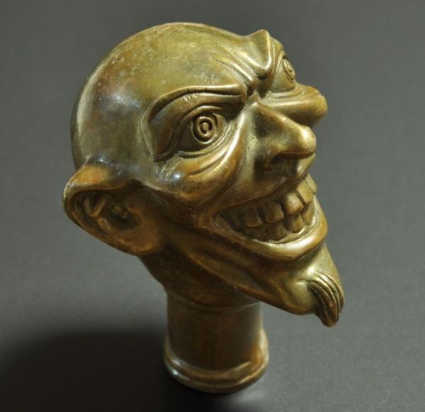 solid brass ソリッド ブラス 真鍮 鋳物 髭 顔 頭 ステッキヘッド 杖 ステッキ ハンドル DIY 自作 パーツ シフトノブ バイク 車_画像3