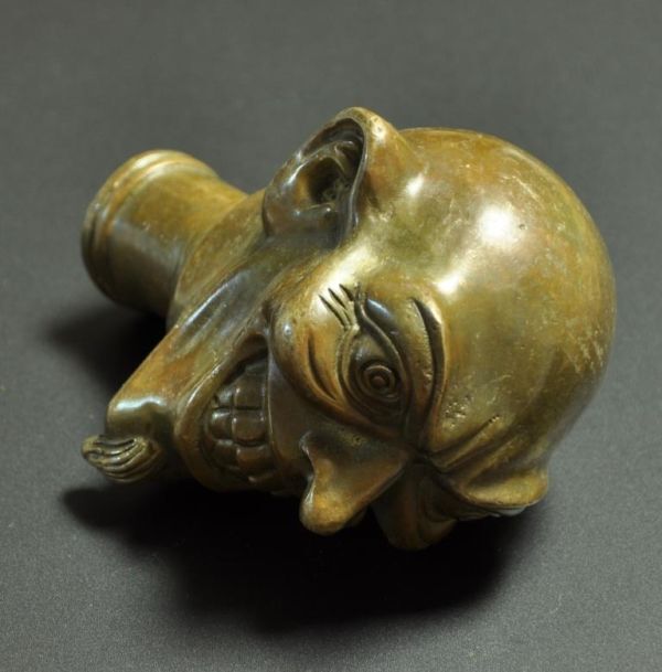 solid brass ソリッド ブラス 真鍮 鋳物 髭 顔 頭 ステッキヘッド 杖 ステッキ ハンドル DIY 自作 パーツ シフトノブ バイク 車_画像9