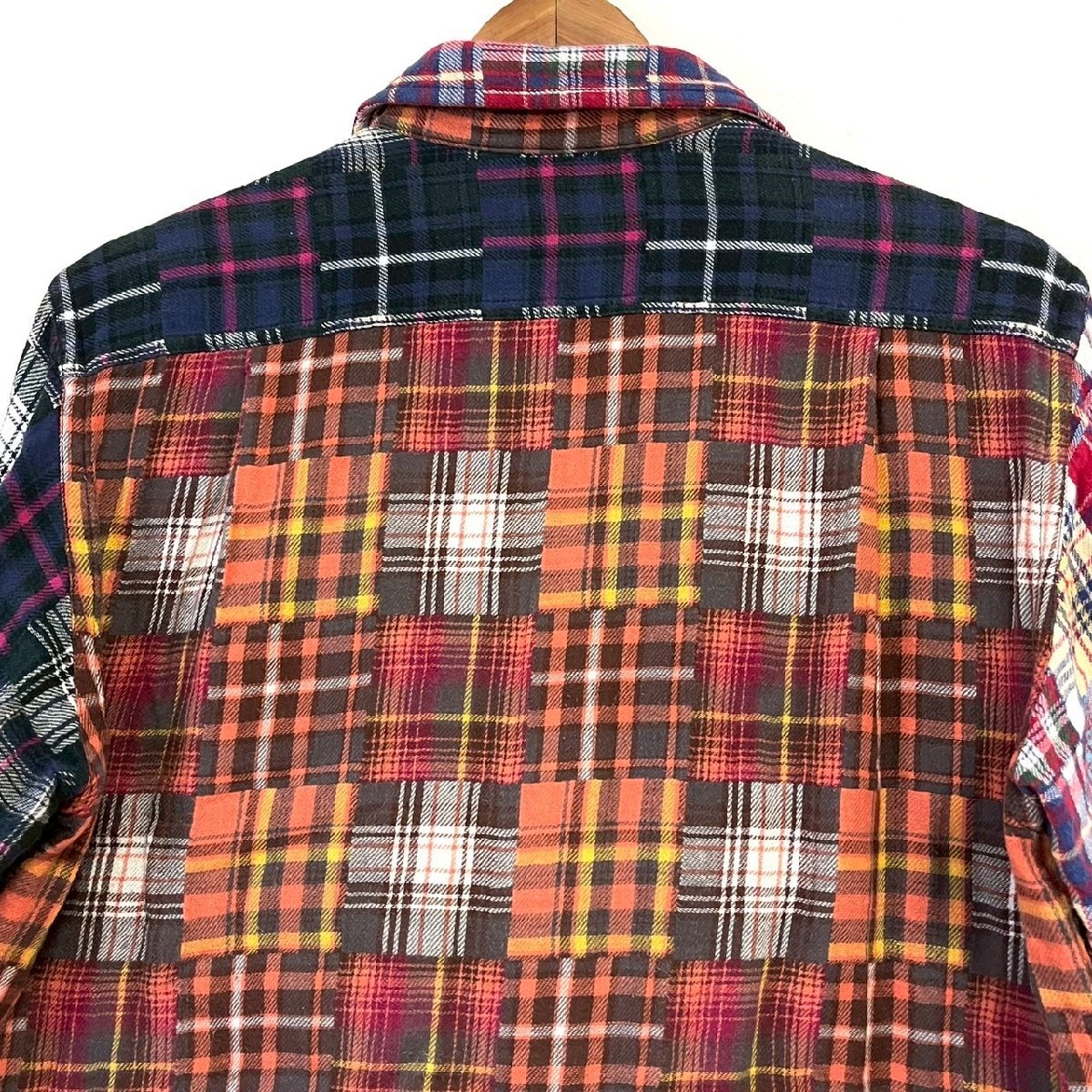 (^w^)b AIGLE エーグル 長袖 ネル シャツ 羽織 コットン 綿 総柄 パッチワーク チェック 柄 カジュアル お洒落 マルチカラー M/OY14685mm_画像5